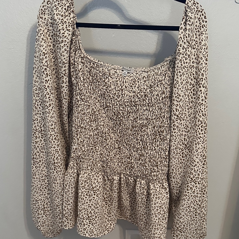 White Birch Animal Print Smocked Blouse